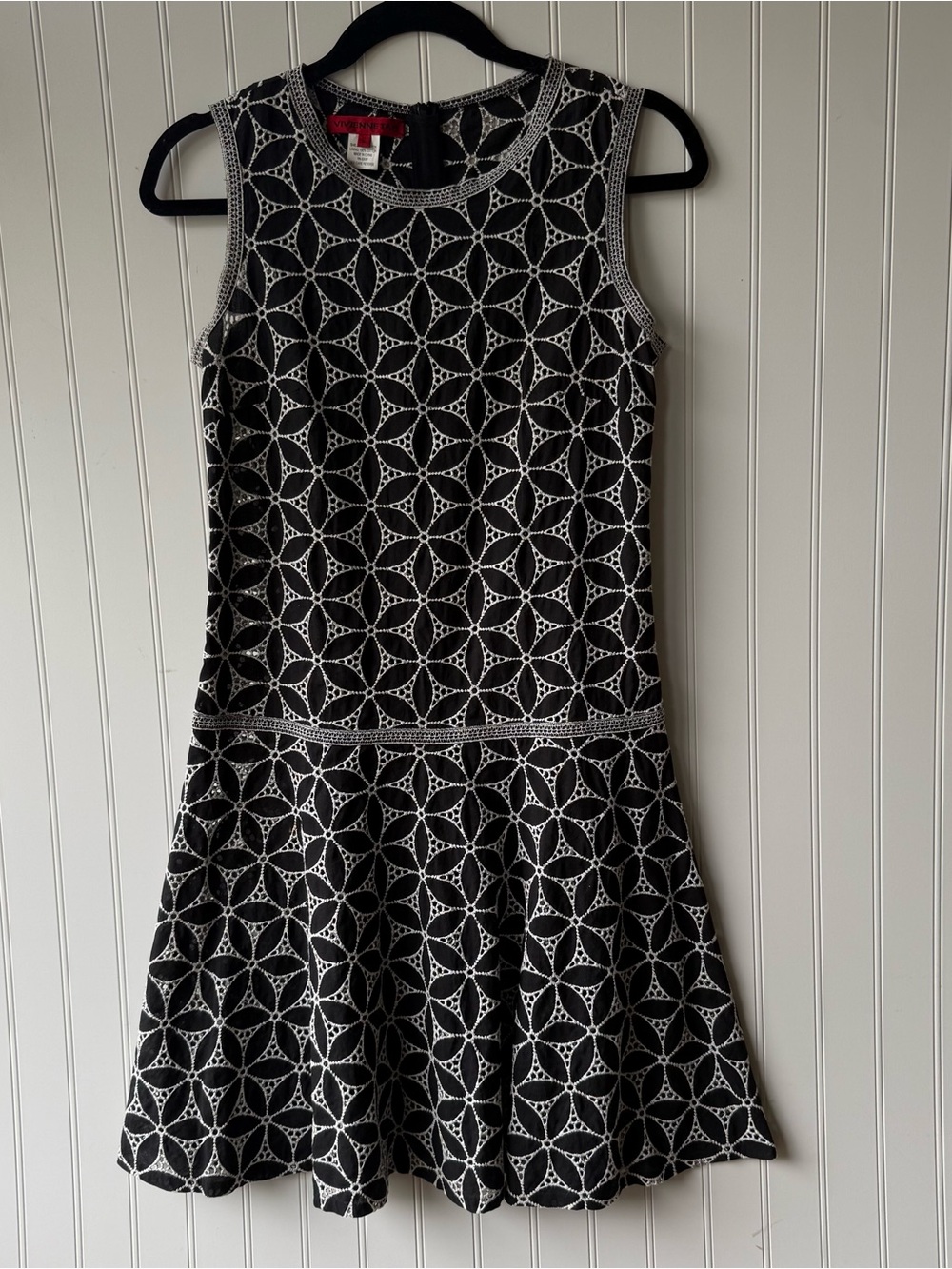 Vivienne Tam Black & White Embroidered Cotton Fit & Flare Dress Size 2